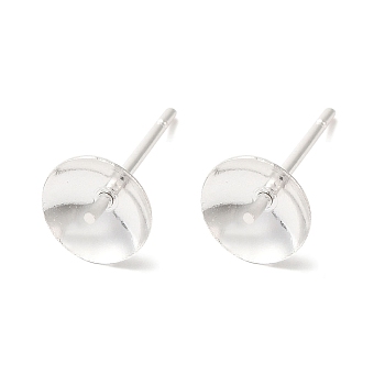 Brass Studs Earrings Finding, Lead Free & Cadmium Free, Round, 925 Sterling Silver Plated, 14x7mm, Pin: 12x1mm