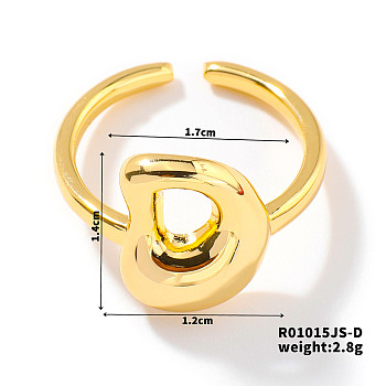 Fashionable Letter Brass Open Cuff for Women, Golden, European and American Style, Letter D, Inner Diameter: 17mm