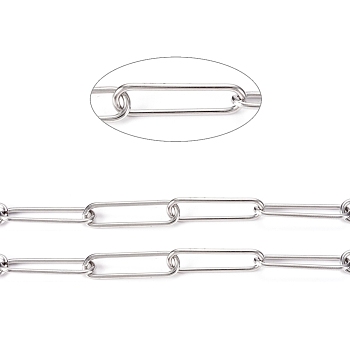 304 Stainless Steel Paperclip Chains, Drawn Elongated Cable Chains, Soldered, with Spool, Stainless Steel Color, Links: 21.5x6x1mm, about 32.8 Feet(10m)/roll