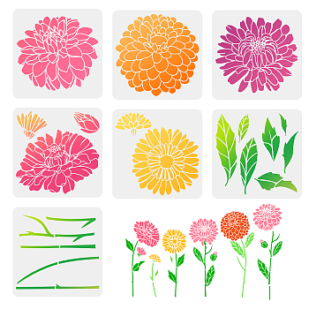 7Pcs 7 Styles PET Hollow Out Drawing Painting Stencils, for DIY Scrapbook, Photo Album, Leaf & Branch & Flower Pattern, Mixed Patterns, 300x300mm, 1pc/style