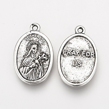Tibetan Style Alloy Pendants, Oval with Saint Therese, Cadmium Free & Lead Free, Antique Silver, 25.5x16x2.5mm, Hole: 1.5mm