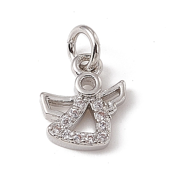 Brass Micro Pave Cubic Zirconia Charms, with Jump Rings, Angel Charm, Platinum, 10x8x2mm, Hole: 2.7mm