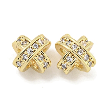 Brass with Clear Cubic Zirconia Charms, X-Shaped, Real 18K Gold Plated, 6.5x6.5x5mm, Hole: 1.6mm