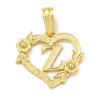 Heart Brass Pendants, Long-Lasting Plated, Cadmium Free & Lead Free, Real 18K Gold Plated, Letter Z, 18x20x3mm, Hole: 3.5x7mm