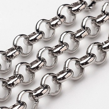 304 Stainless Steel Rolo Chains, Belcher Chain, with Spool, Unwelded, Stainless Steel Color, 6x2mm, about 32.8 Feet(10m)/roll