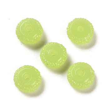 Opaque Resin Beads, Textured Rondelle, Green Yellow, 12x7mm, Hole: 2.5mm