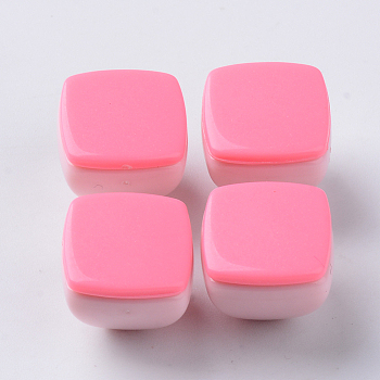 Opaque Acrylic Beads, Two Tone, with Square Flat Plate, Half Drilled, Pyramid, Hot Pink, 15.5x15.5x14mm, Half  Hole: 3.5mm