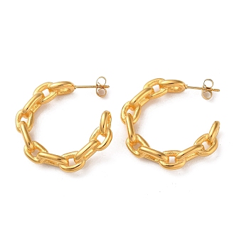 Ion Plating(IP) 304 Stainless Steel Curb Chains Stud Earrings, Half Hoop Earrings, Real 18K Gold Plated, 30x5mm