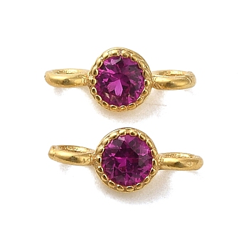925 Sterling Silver Pave Cubic Zirconia Connector Charms, Half Round Links with 925 Stamp, Real 18K Gold Plated, Medium Violet Red, 8.5x3.5x2.5mm, Hole: 1.5mm