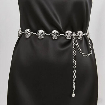 Halloween Alloy Skull Link Chain Waist Belly Chains for Women, Antique Silver, 1100mm
