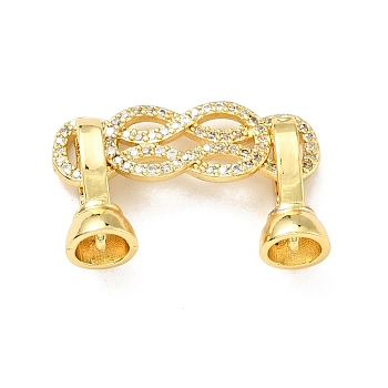 Rack Plating Brass Micro Pave Clear Cubic Zirconia Fold Over Clasps, Cadmium Free & Lead Free, Long-Lasting Plated, Knot, Golden, Knot: 24x9x2mm, Clasp: 13x7x6.5mm, Inner Diameter: 4.2mm