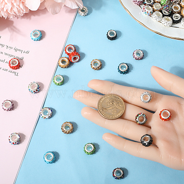 200Pcs 10 Colors Polymer Clay Rhinestone European Large Hole Beads with Silver Plated Brass Cores(FPDL-SC0001-01)-3