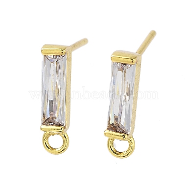 Real 18K Gold Plated Clear Rectangle Brass+Cubic Zirconia Stud Earring Findings