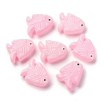 Transparent Glass Enamel Beads, Fish, Pearl Pink, 21.5x18x7mm, Hole: 1.5mm(LAMP-U004-06-02)