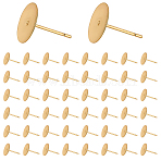 150Pcs 304 Stainless Steel Stud Earring Findings, Flat Round, Real 24K Gold Plated, 10x0.3mm, Pin: 12x0.7mm(STAS-ME0001-46)
