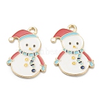 Alloy Enamel Pendants, for Christmas, Light Gold Plated, Christmas Snowman, Sky Blue, 25x16.5x1mm, Hole: 1mm(X-ENAM-J649-35LG-A)
