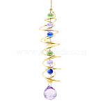 K9 Glass Teardrop Suncatchers, Iron Spiral Wire Wrap Hanging Ornaments Home Garden Decoration, Lilac, 450mm(PW-WG63241-01)