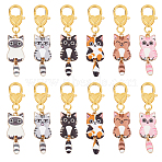12Pcs 6 Styles Alloy Enamel Pendant Decorations, Cat, with Alloy Lobster Claw Clasps, Mixed Color, 66mm, 2pcs/style(HJEW-ME00091)