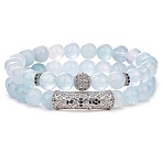 2Pcs 2 Style Natural Aquamarine Stretch Bracelets Set, Cubic Zirconia Tube Beaded Gemstone Bracelets for Women, Inner Diameter: 2-1/8 inch(5.5cm),  1Pc/style(BJEW-SW00094)