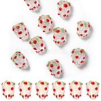 20Pcs Handmade Foil Lampwork Bumpy Beads, Strawberry, Red, 14.5x12mm, Hole: 1.4mm(FOIL-SZ0001-01)