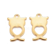 201 Stainless Steel Charms, Owl with Heart, Real 24k Gold Plated, 13.5x9.5x0.8mm, Hole: 1.4mm(STAS-K217-27G)