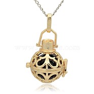 Golden Tone Brass Hollow Round Cage Pendants, with No Hole Spray Painted Brass Round Beads, Black, 33x24x21mm, Hole: 3x8mm(KK-J235-06G)