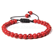 Synthetic Turquoise Round Bead Adjustable Braided Bracelets, 6mm(UO3136-30)