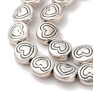 Tibetan Style Flat Round with Heart Alloy Bead Strands, Lead Free & Cadmium Free & Nickel Free, Antique Silver, 6.5x3mm, Hole: 1mm, about 33pcs/strand, 8 inch(TIBEB-O007-12-NR)