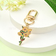 Alloy Enamel Flower Pendant Decorations, with Alloy Swivel Clasps, Orange, 70mm, Pendant: 37mm(HJEW-YW00023-03)