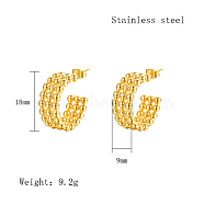 304 Stainless Steel Round Stud Earrings, Half Hoop Earrings, Real 18K Gold Plated, 18x9mm(PJ3518-1)