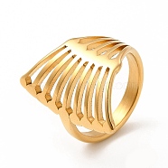 Ion Plating(IP) 304 Stainless Steel Finger Rings for Women Men, Hollow Rake Shaped Wide Band Rings, Real 18K Gold Plated, US Size 6 3/4(17.1mm), 3.5~24.5mm(RJEW-C049-25A-G)