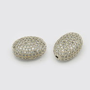 Brass Cubic Zirconia Beads, Oval, Platinum, 13.5x10x7mm, Hole: 1.5mm(ZIRC-F001-45P)