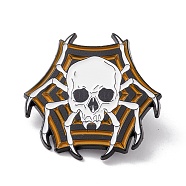 Spider Skull Enamel Pin, Halloween Alloy Badge for Backpack Clothes, Electrophoresis Black, Camel, 29x30x1.5mm, Pin: 1mm(JEWB-H008-22EB)