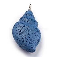Synthetic Lava Rock Pendants, with Iron Findings, Dyed, Sea Snail, Steel Blue, 64.5~67.5x31~32x14~15mm, Hole: 4mm(G-P409-D01)
