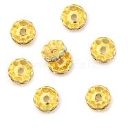 Brass Rhinestone Spacer Beads, Grade A, Wavy Edge, Raw(Unplated), Nickel Free, Rondelle, Crystal, 10x4mm, Hole: 2mm(RB-A014-L10mm-01C)