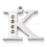 304 Stainless Steel Letter Pendant Rhinestone Settings, Stainless Steel Color, Letter.K, K: 11x16x1.5mm, Hole: 1.2mm, Fit for 1.6mm rhinestone(STAS-J028-01K)