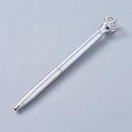 Platinum Big Crown Pen, Rhinestones Crystal Turn Retractable Black Ink Ballpoint Pen, Stylish Office Supplies, WhiteSmoke, 14.15x0.85cm, Crown: 29x18.5mm(AJEW-K026-01G)