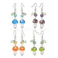 4 Pair 4 Style Acrylic Mushroom Dangle Earrings, Natural & Synthetic Mixed Gemstone Round Drop Earrings with Alloy Pins, 50x11.5mm, 1 Pair/style(EJEW-TA00308)