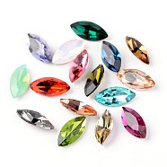 Faceted Horse Eye Glass Pointed Back Rhinestone Cabochons, Grade A, Back Plated, Mixed Color, 15x7x4mm(RGLA-E005-15x7mm-M)