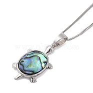 Rack Plating Natural Paua Shell Pendants Necklace, Brass Box Chain Necklaces, Turtle, 17.72 inch(45cm), Pendant: 31.5x17mm(NJEW-B104-01J-01P)