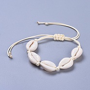 Adjustable Cowrie Shell Braided Bead Bracelets, with Eco-Friendly Korean Waxed Polyester Cord, Seashell Color, 14-1/8 inch(36cm)(X-BJEW-JB04278)
