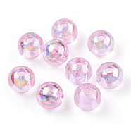 Transparent Acrylic Beads, AB Colors Plated, Round, Pink, 6mm, Hole: 1.8mm, about 4800pcs/500g(MACR-T046-01C-03)