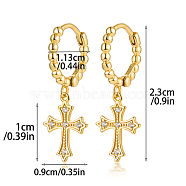 925 Sterling Silver Micro Pave Cubic Zirconia Dangle Hoop Earrings, Cross, with 925 Stamp, Golden, 23mm(FN8016-4)