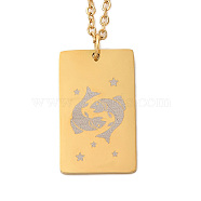 Golden 202 Stainless Steel Constellation Pendants Necklaces, Rectangle, Pisces, 15.94 inch(40.5cm)(NJEW-K380-02G-06)