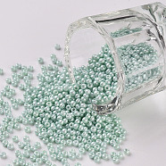 11/0 Grade A Baking Paint Glass Seed Beads, Round, Azure, 2.3x1.5mm, Hole: 1mm, about 5300pcs/50g(X-SEED-N001-A-1031)