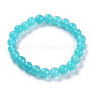 Dyed Natural Jade Beads Stretch Bracelets, Round, Cyan, Inner Diameter: 2-1/4 inch(5.7cm), Bead: 8~8.5mm(BJEW-G633-B-04)