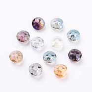 Electorplated Glass Beads, Rainbow Plated, Faceted, Flat Round, Mixed Color, 14x9mm, Hole: 1mm(EGLA-E002-M2)