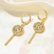 Brass Micro Pave Cubic Zirconia Leverback Earrings for Women, Lollipop, Real 18K Gold Plated, 43x12mm(EJEW-G419-01G)