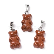 Natural Red Jasper Pendants, with Stainless Steel Color Tone 201 Stainless Steel Findings, Bear, 27.5mm, Hole: 2.5x7.5mm, Bear: 21x11x6.5mm(G-G854-01P-01)
