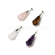 Natural Mixed Stone Pointed Pendants, with Silver Tone Brass Findings, Bullet, 35~36.5x13~13.5x12mm, Hole: 5x7mm(G-P474-02S)